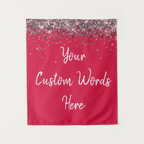 Custom Cherry Red Silver Birthday Party Photobooth Tapestry