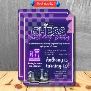 Custom Chess Birthday Party Invitation Neon Theme