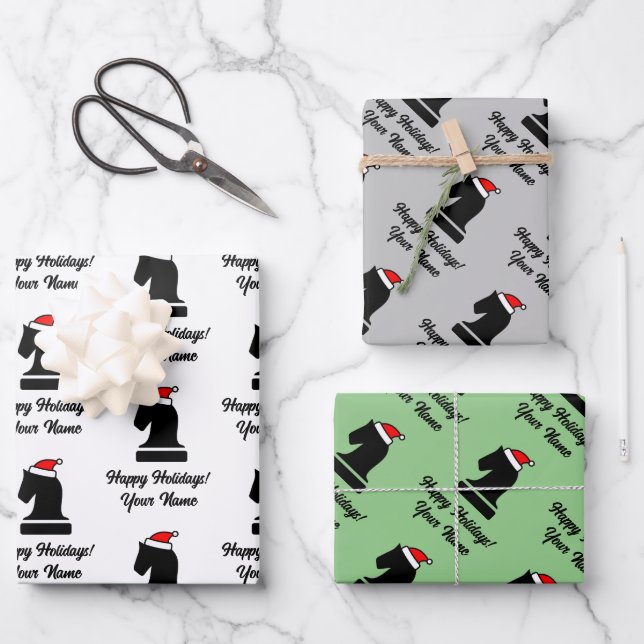 Custom chess piece Christmas wrapping paper sheets (Front)