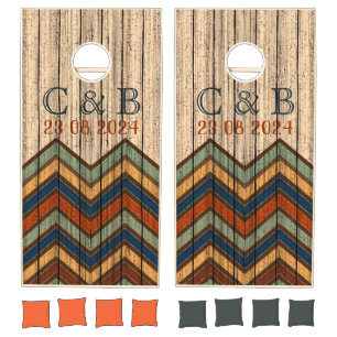 Custom Chevron Zigzag Vintage Wood Planks Pattern Cornhole Set