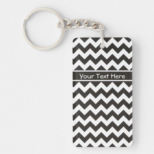 Custom Chevrons Keychain, Black and White Zigzags Keychain (Front)