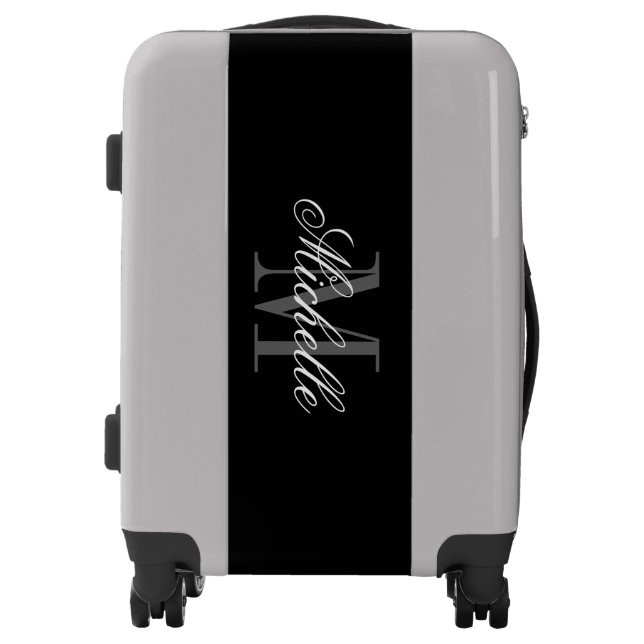 Custom chic black and white name monogram suitcase (Front)