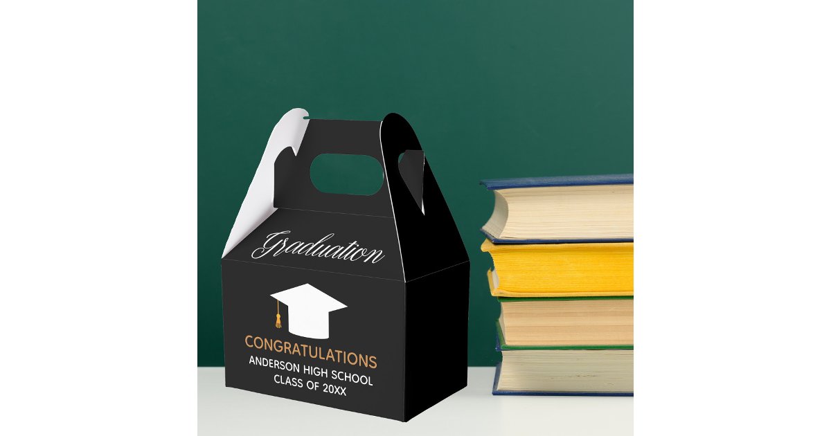 Custom Chic Black Congratulations Graduation Party Favor Boxes | Zazzle