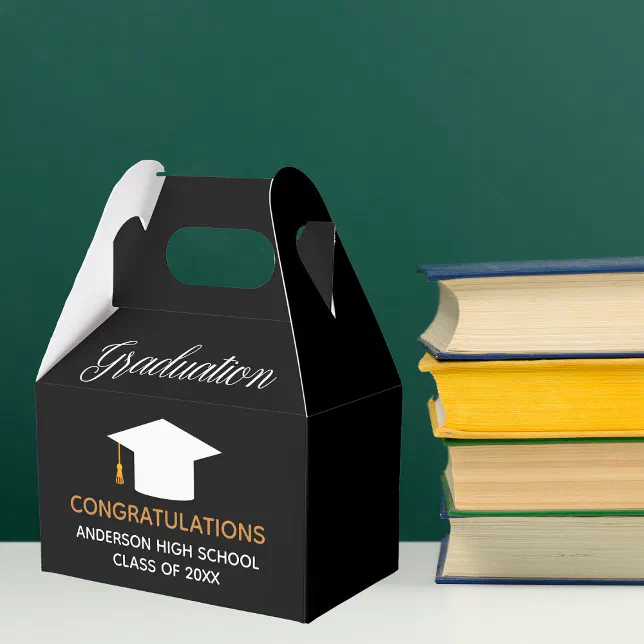Custom Chic Black Congratulations Graduation Party Favor Boxes | Zazzle