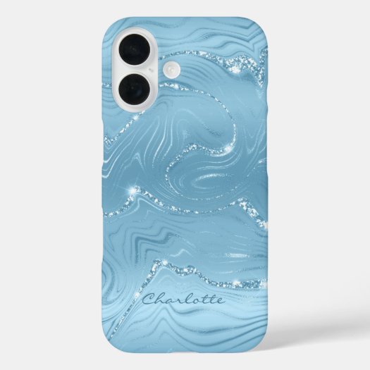 Custom Chic Blue Silver Glitter Pattern Girly