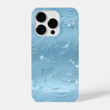 Custom Chic Blue Silver Glitter Pattern Girly