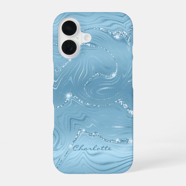 Custom Chic Blue Silver Glitter Pattern Girly Iphone Case (Back)