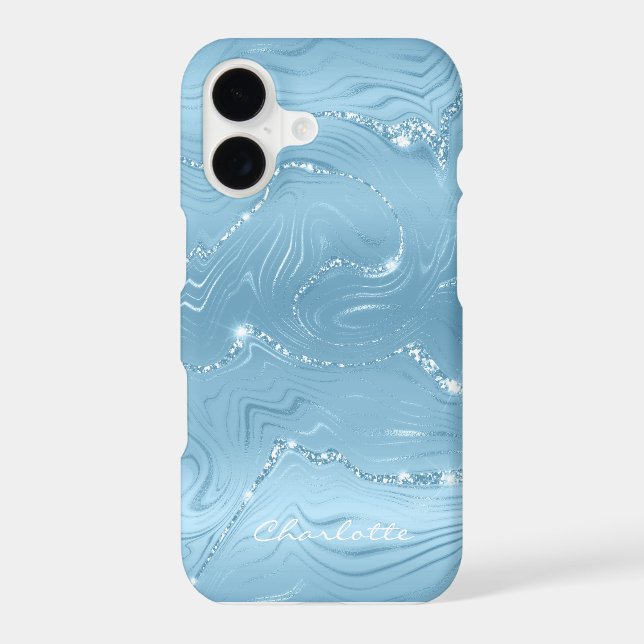 Custom Chic Blue Silver Glitter Pattern Girly iPhone Case (Back)