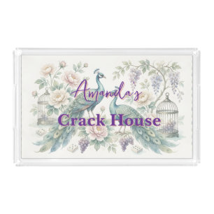 Custom Chic Chinoiserie Peacock Mahjong Acrylic Tray