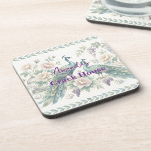 Custom Chic Chinoiserie Peacock Mahjong Beverage Coaster