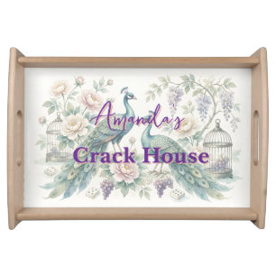 Custom Chic Chinoiserie Peacock Mahjong Serving Tray