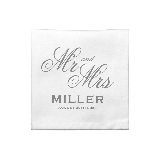 Custom chic cotton cloth Mr and Mrs wedding napkin (Quarter Fold)