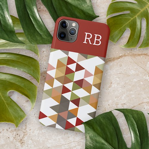 Custom Chic Dark Red Green Taupe Brown Polygon Art iPhone 11 Pro Max Case
