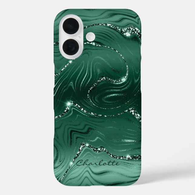 Custom Chic Emerald Green Silver Glitter Pattern Case-Mate iPhone Case (Back)