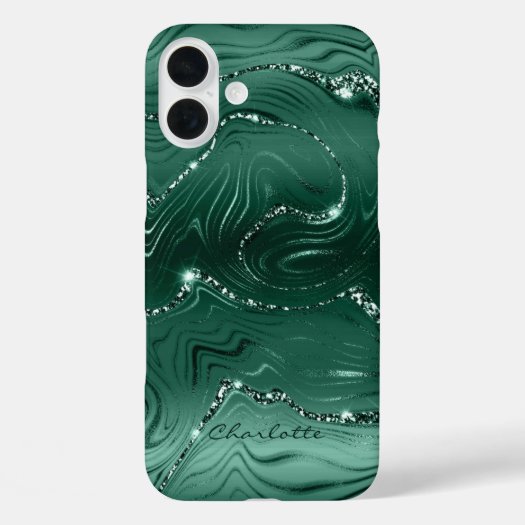 Custom Chic Emerald Green Silver Glitter Pattern