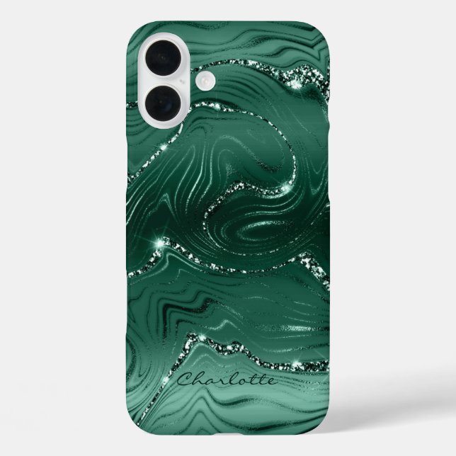 Custom Chic Emerald Green Silver Glitter Pattern Case-Mate iPhone Case (Back)
