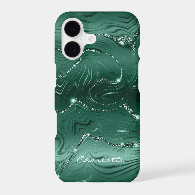 Custom Chic Emerald Green Silver Glitter Pattern iPhone Case (Back)