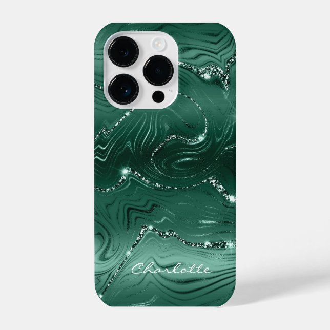 Custom Chic Emerald Green Silver Glitter Pattern iPhone Case (Back)