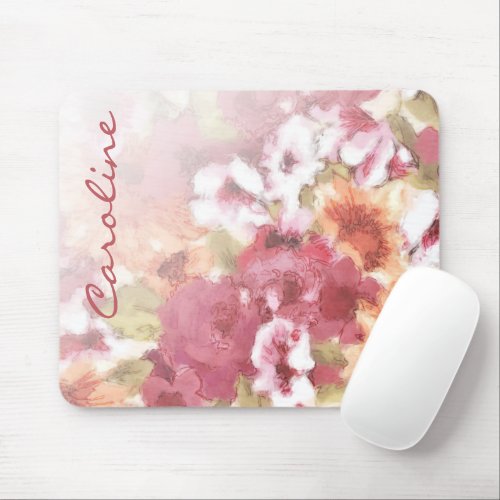 Custom Chic Flowers Pattern Watercolor Painting Mouse Pad