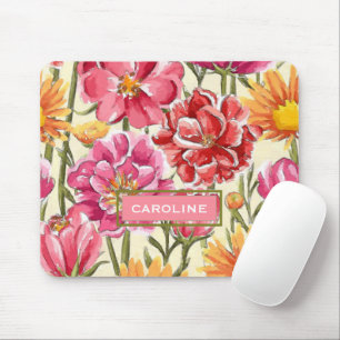 Custom Chic Flowers Pattern Watercolor Painting Mouse Pad