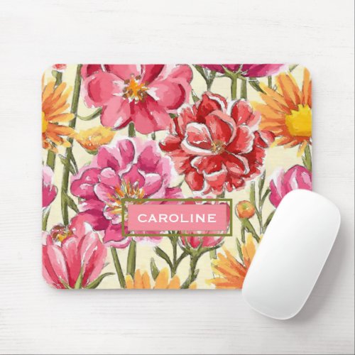Custom Chic Flowers Pattern Watercolor Painting Mouse Pad