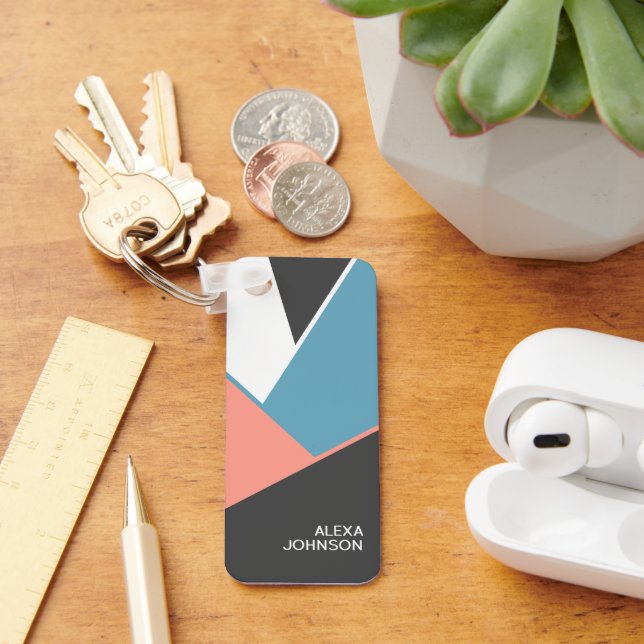 Custom Chic Geometric Hip Block Art Pattern Keychain (Desk)