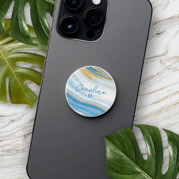 Custom Chic Gold Glitter Azure Cobalt Blue Marble Popsocket by All_In_Cute_Fun at Zazzle