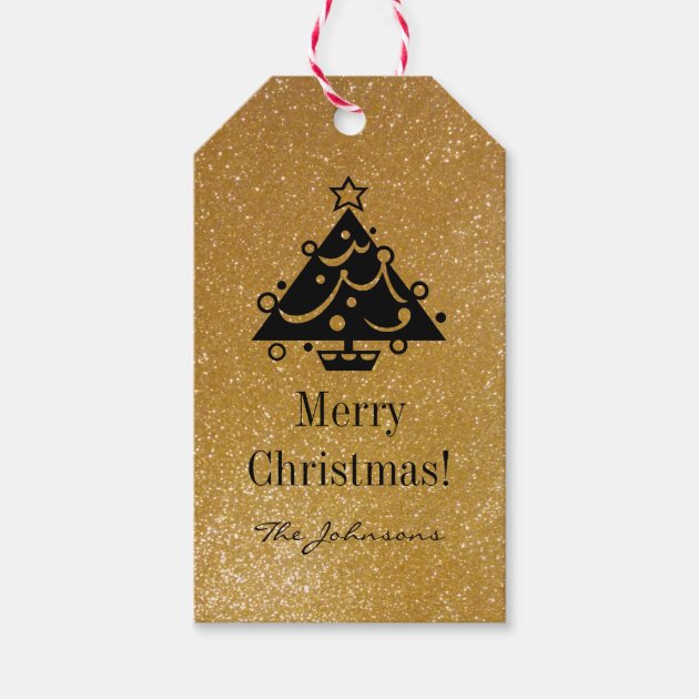 Custom Chic Gold Glitter Christmas Tree Gift Tags