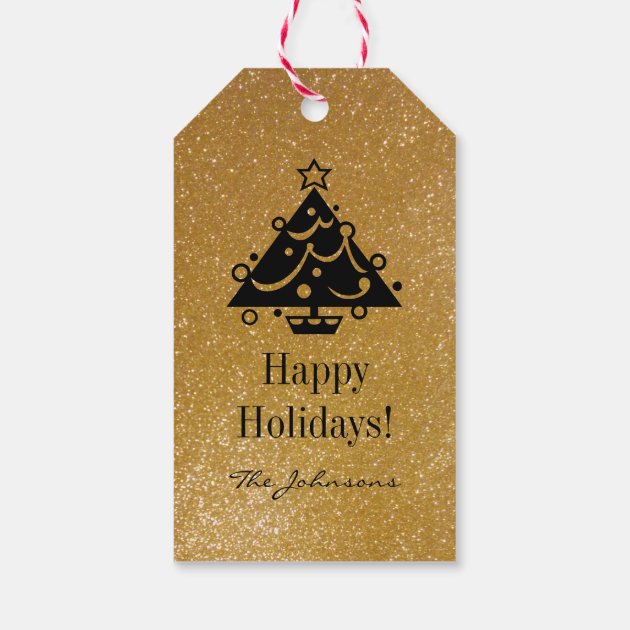 Custom Chic Gold Glitter Christmas Tree Gift Tags