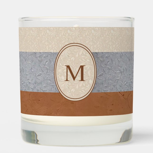 Custom Chic Grey, Ivory, and Brown  Scented Candle (Front)