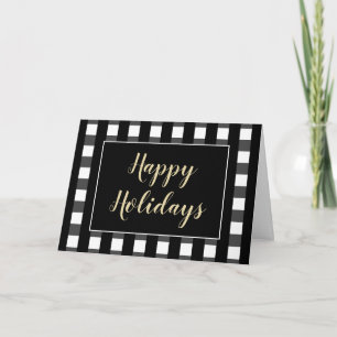 Custom Chic Happy Holidays Black and White Plaid Card