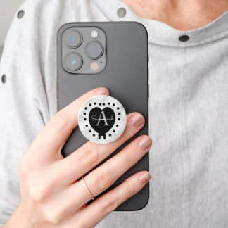 Custom Chic Initial Monogram Black Gray Heart PopSocket