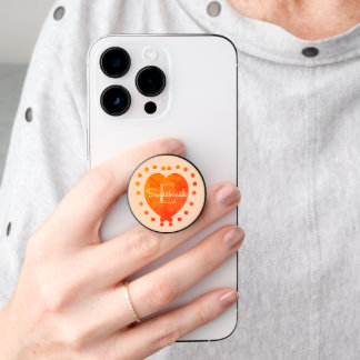 Custom Chic Initial Monogram Orange White Heart PopSocket