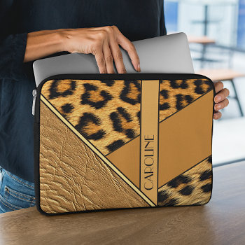 Custom Chic Leather And Leopard Skin Pattern Laptop Sleeve by CaseConceptCreations at Zazzle