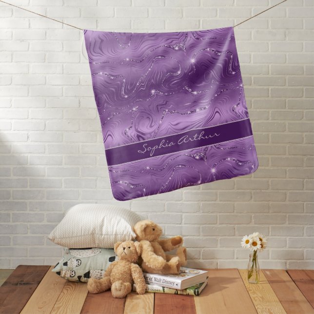 Custom Chic Luxury Purple Silver Glitter Pattern Baby Blanket (In Situ)