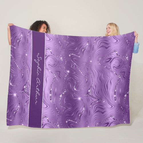 Custom Chic Luxury Purple Silver Glitter Pattern Fleece Blanket