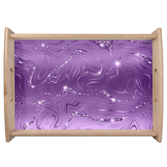 Custom Chic Luxury Purple Silver Glitter Pattern Serving Tray (Front)