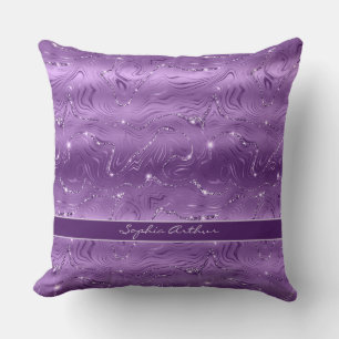 Custom Chic Luxury Purple Silver Glitter Pattern Throw Pillow