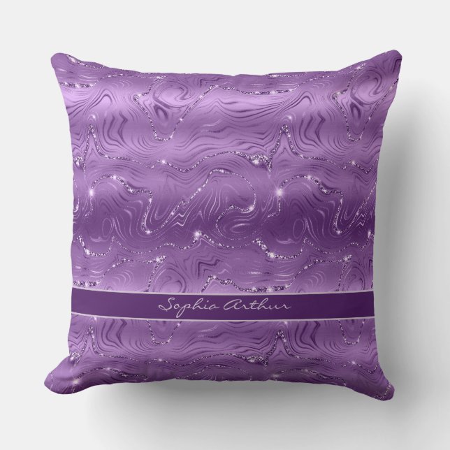 Custom Chic Luxury Purple Silver Glitter Pattern Throw Pillow (Front)