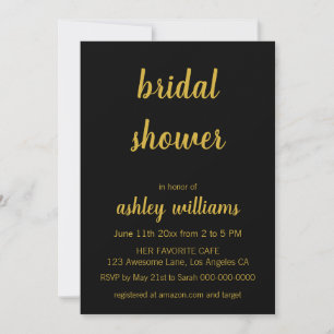 Custom Chic Minimalist Black & Gold Bridal Shower Invitation