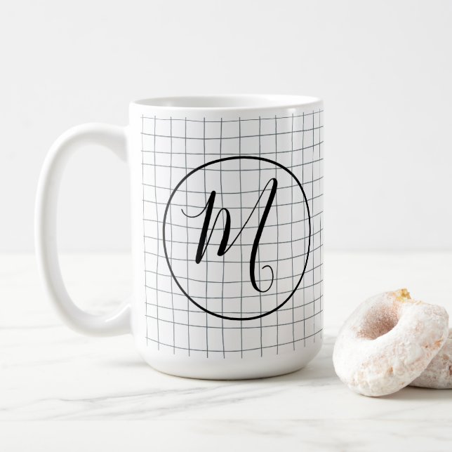 CUSTOM Chic Modern Messy Graphite Pencil LinesGrid Coffee Mug (With Donut)