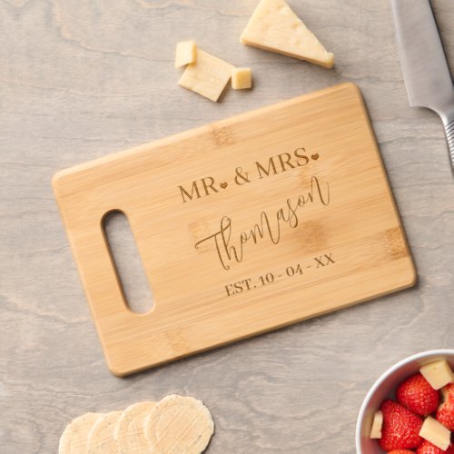 Custom Chic Mr And Mrs Last Name And Hearts Cutting Board