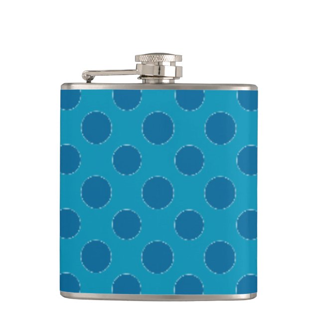 Custom Chic Navy on Blue Polka Dots Hip Flask (Front)