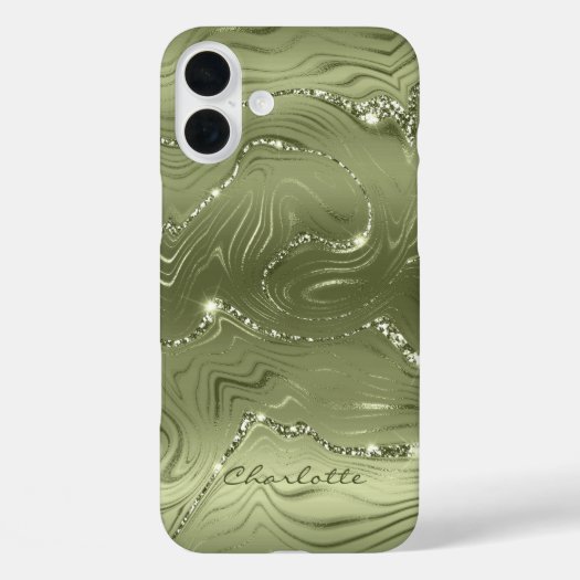Custom Chic Olive Green Silver Glitter Pattern