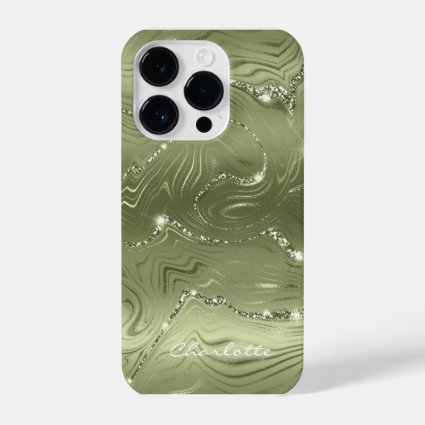 Custom Chic Olive Green Silver Glitter Pattern 