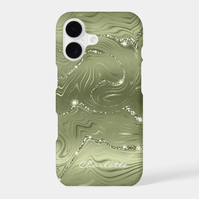 Custom Chic Olive Green Silver Glitter Pattern  iPhone Case (Back)