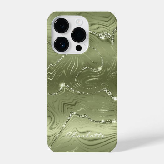 Custom Chic Olive Green Silver Glitter Pattern 