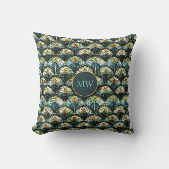 Custom Chic Peacock Color Stained Glass Throw Pillow (Front)