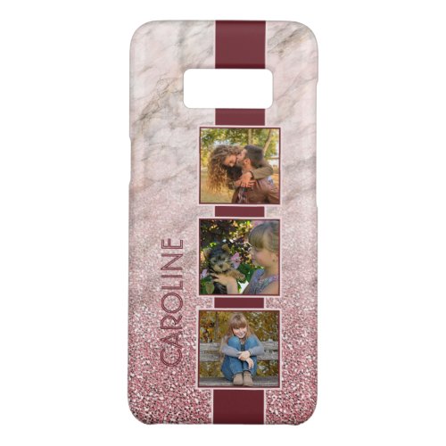 Custom Chic Pink Gray Marble Glitter Photo Name On Case_Mate Samsung Galaxy S8 Case