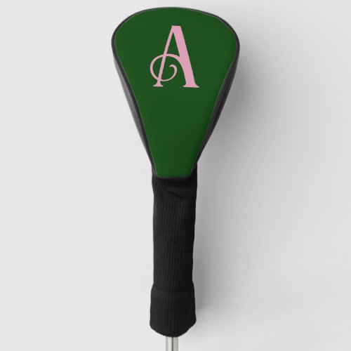 Custom Chic Pink Monogram Initial Dark Green Golf Head Cover